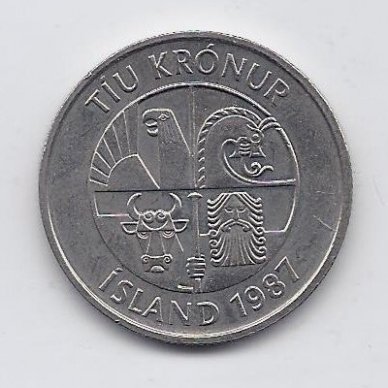 ICELAND 10 KRONUR 1987 KM # 29.1 VF 1