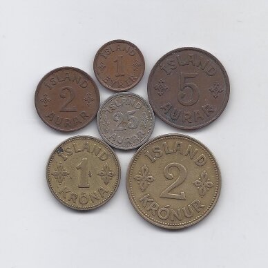 ISLANDIJA 1940 m. 6 monetų rinkinys
