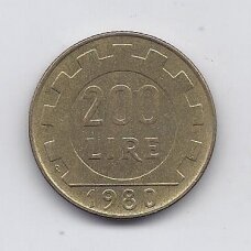 ITALIJA 200 LIRE 1980 KM # 105 VF ITALIJA 200 LIRE 1980 KM # 105 VF
