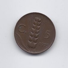 ITALIJA 5 CENTESIMI 1925 KM # 59 VG (moneta lenkta)