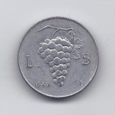 ITALIJA 5 LIRE 1949 KM # 89 VF ITALIJA 5 LIRE 1949 KM # 89 VF