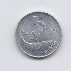 ITALIJA 5 LIRE 1955 KM # 92 VF ITALIJA 5 LIRE 1955 KM # 92 VF