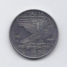 ITALIJA 50 CENTESIMI 1941 KM # 76 VF/XF ITALIJA 50 CENTESIMI 1941 KM # 76 VF/XF