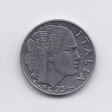 ITALY 20 CENTESIMI 1941 KM # 75 VF