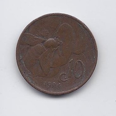 ITALIJA 10 CENTESIMI 1924 KM # 60 VF