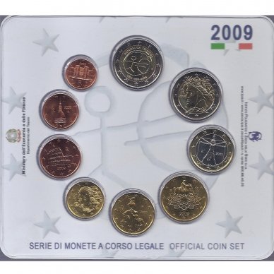 ITALY 2009 OFFICIAL EURO BANK MINT SET WITH 2 EURO COMMEMORATIVE COIN 1