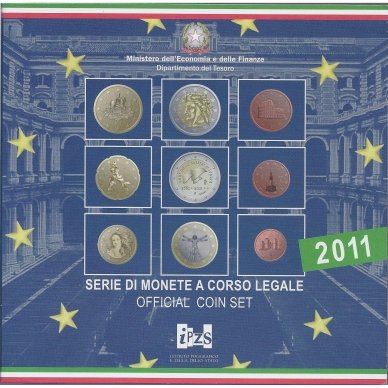 ITALIJA 2011 m. Oficialus euro monetų rinkinys su progine 2 eurų moneta