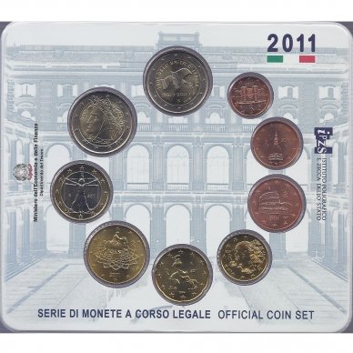 ITALIJA 2011 m. Oficialus euro monetų rinkinys su progine 2 eurų moneta 1
