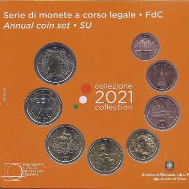 ITALIJA 2021 m. Oficialus euro monetų rinkinys 1