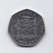 JAMAICA 25 CENTS 1992 KM # 147 XF