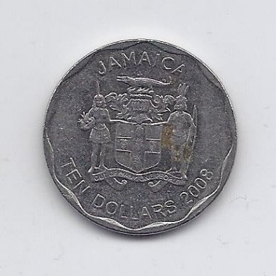 JAMAICA 10 DOLLARS 2008 KM # 190 VF