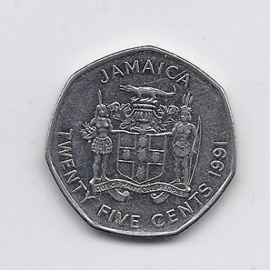 JAMAICA 25 CENTS 1991 KM # 147 XF