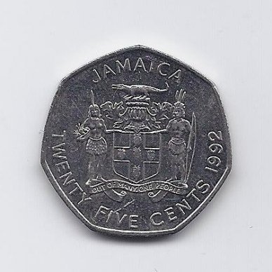 JAMAIKA 25 CENTS 1992 KM # 147 XF