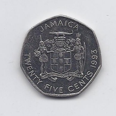 JAMAICA 25 CENTS 1993 KM # 147 XF