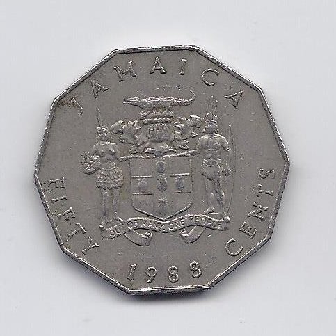 JAMAICA 50 CENTS 1988 KM # 65 VF