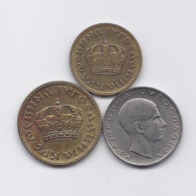 JUGOSLAVIJA 1938 m. trijų monetų ( dinarų ) rinkinukas 1