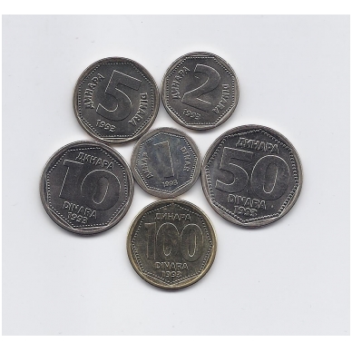 JUGOSLAVIJA 1993 m. 6 monetų rinkinukas