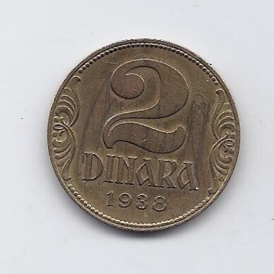 YUGOSLAVIA 2 DINARA 1938 KM # 20 VF
