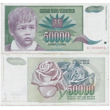 YUGOSLAVIA 50 000 DINARA 1992 P # 117 VF