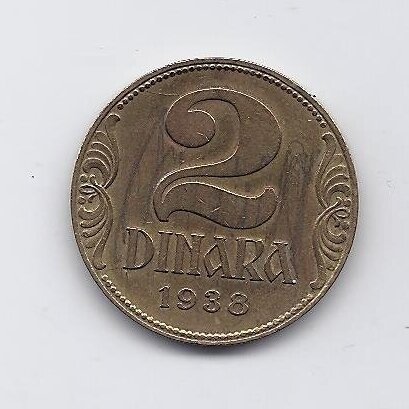 YUGOSLAVIA 2 DINARA 1938 KM # 20 VF