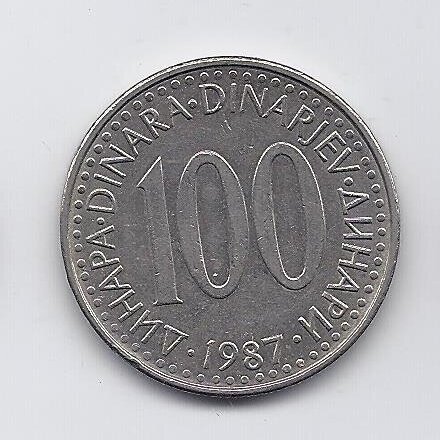 YUGOSLAVIA 100 DINARA 1987 KM # 114 VF