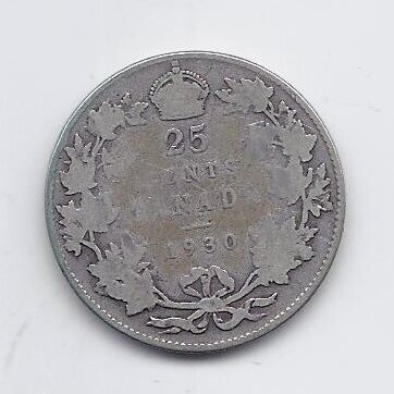 CANADA 25 CENTS 1930 KM # 24a F