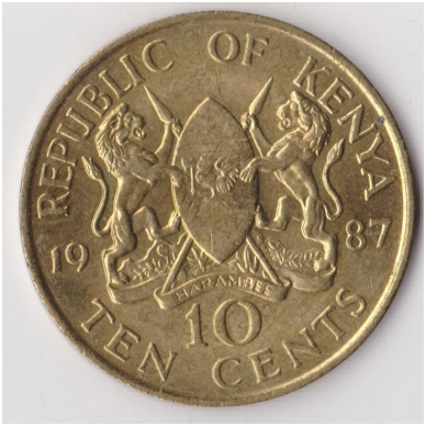 KENYA 10 CENTS 1987 KM # 18 XF 1