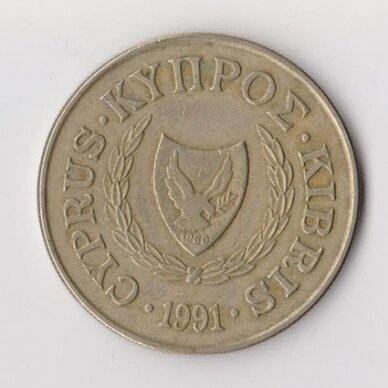 CYPRUS 20 CENTS 1991 KM # 62.2 VF 1