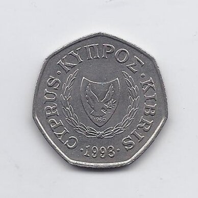 CYPRUS 50 CENTS 1993 KM # 66 VF 1