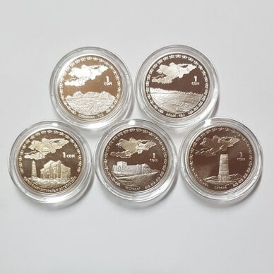 KYRGYZSTAN 5 x 1 SOM 2008 - 2009 SILK ROAD FIVE PROOF COINS SET