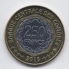 KOMORAI 250 FRANCS 2013 KM # 21 UNC Centrinis bankas