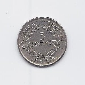COSTA RICA 5 CENTIMOS 1969 KM # 184.2 VF