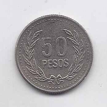COLOMBIA 50 PESOS 1994 KM # 283 VF
