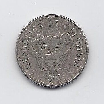 COLOMBIA 50 PESOS 1991 KM # 283 VF 1
