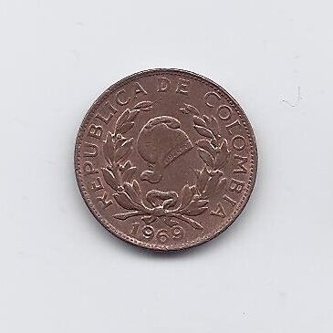 COLOMBIA 1 CENTAVO 1969 KM # 205a VF/XF 1