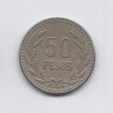 COLOMBIA 50 PESOS 1990 KM # 283 VF