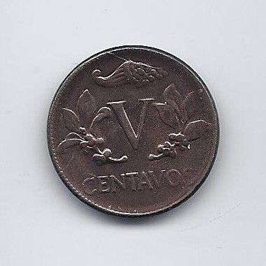 COLOMBIA 5 CENTAVOS 1963 KM # 206 XF