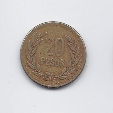 COLOMBIA 20 PESOS 1989 KM # 282 VF