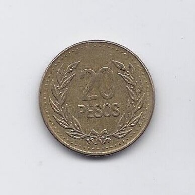 COLOMBIA 20 PESOS 1992 KM # 282 VF