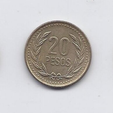 COLOMBIA 20 PESOS 1994 KM # 282 VF