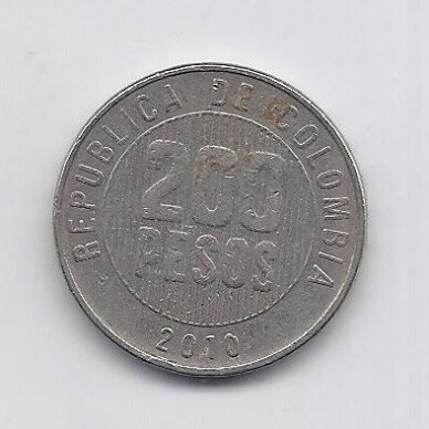 COLOMBIA 200 PESOS 2010 KM # 287 VF