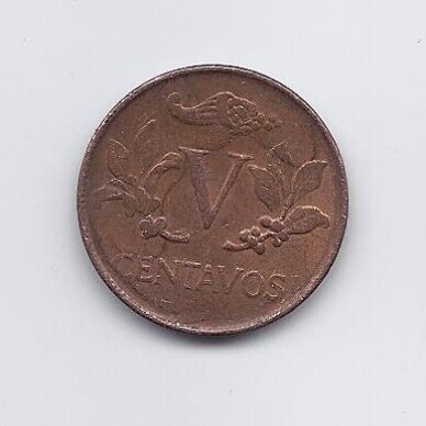 COLOMBIA 5 CENTAVOS 1970 KM # 206a VF
