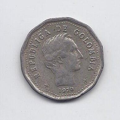 COLOMBIA 50 CENTAVOS 1970 KM # 244 VF 1