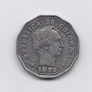 COLOMBIA 50 CENTAVOS 1971 KM # 244 VF 1