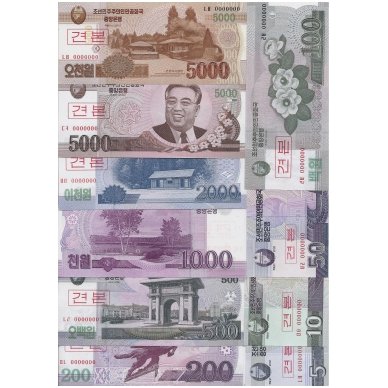 ŠIAURĖS KORĖJA 2002 - 2013 m. 10 banknotų rinkinys su "PAVYZDYS"