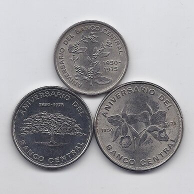 KOSTA RIKA 1975 m. 3 monetų rinkinys KM # 203-205 AU 25 m. Centriniam bankui