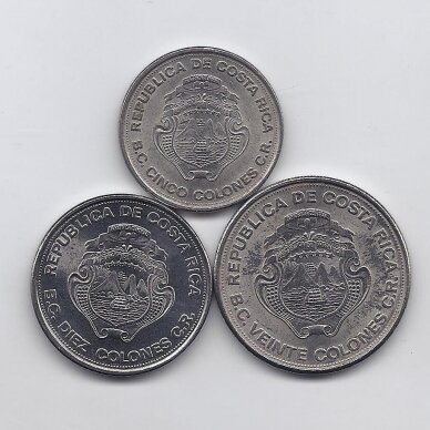 KOSTA RIKA 1975 m. 3 monetų rinkinys KM # 203-205 AU 25 m. Centriniam bankui 1