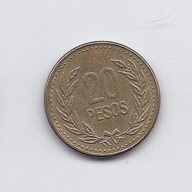 COLOMBIA 20 PESOS 1991 KM # 282 VF