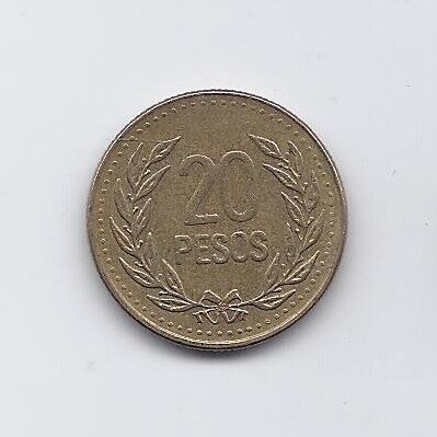 COLOMBIA 20 PESOS 1992 KM # 282 VF