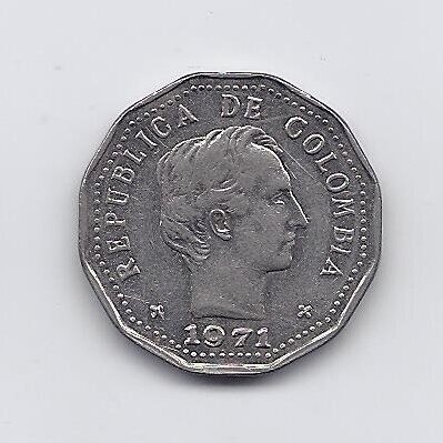 COLOMBIA 50 CENTAVOS 1971 KM # 244 VF 1